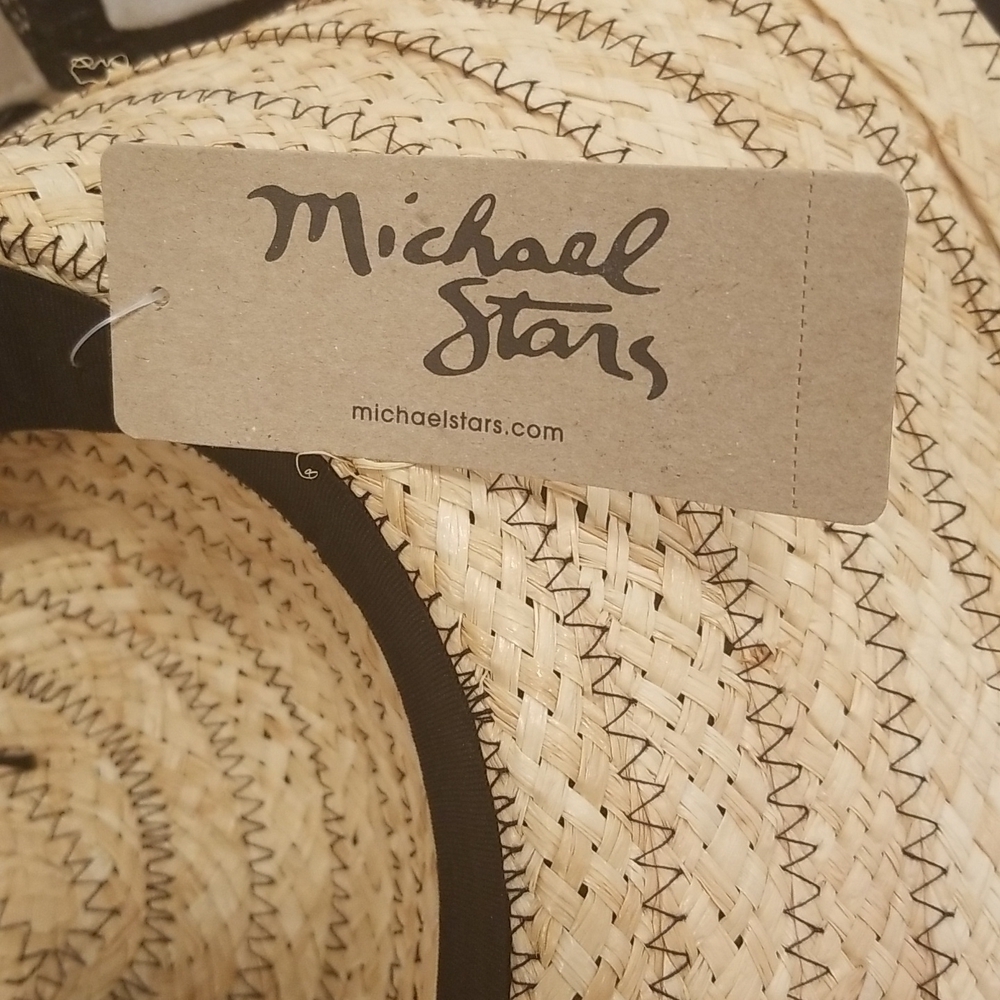 💕MICHAEL STARS💕 Raffia Embroidered A La Playa Straw Floppy Hat NWT - Picture 5 of 11